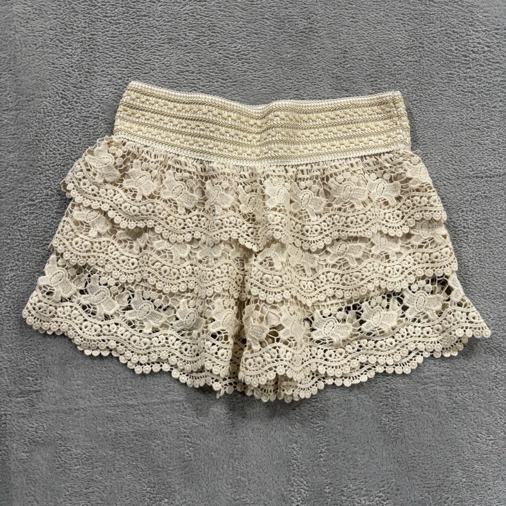 Vintage Wet Seal Shorts Women's Medium Lace Elastic Waist Beach Boho Crem